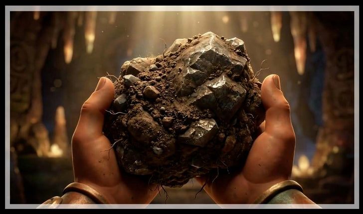 Hands cradling a lump of earth and stone