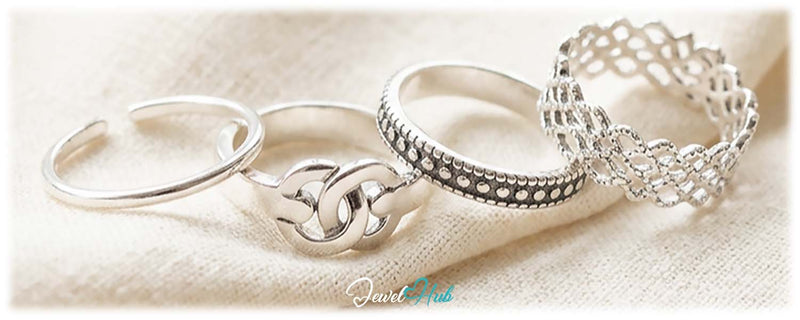 925 silver rings in open band, interlocking, dotted and lace styles