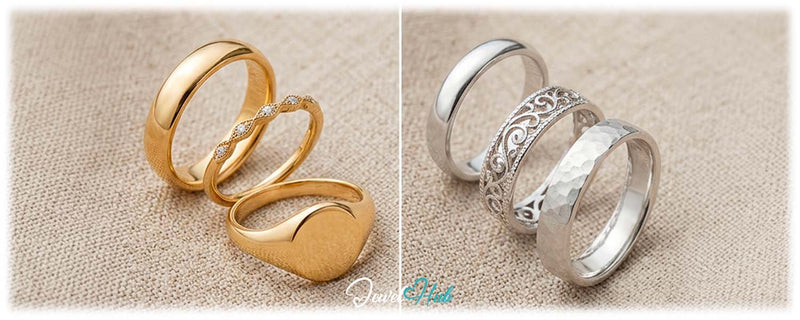 Gold and silver jewellery side by side to help choose your metal