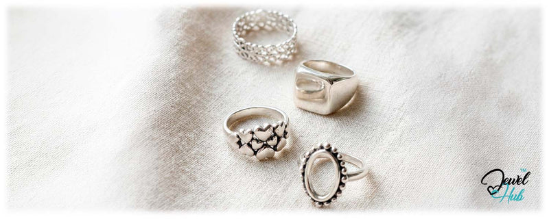 925 silver rings in lace, square top, clustered hearts and ball oval styles