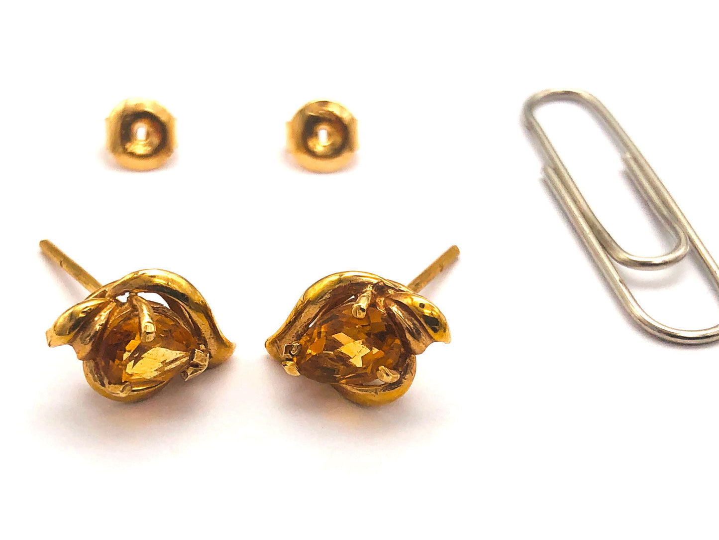 14k (585) Yellow Solid Gold Yellow Citrine GemStone Pear Shape Design Stud Earrings