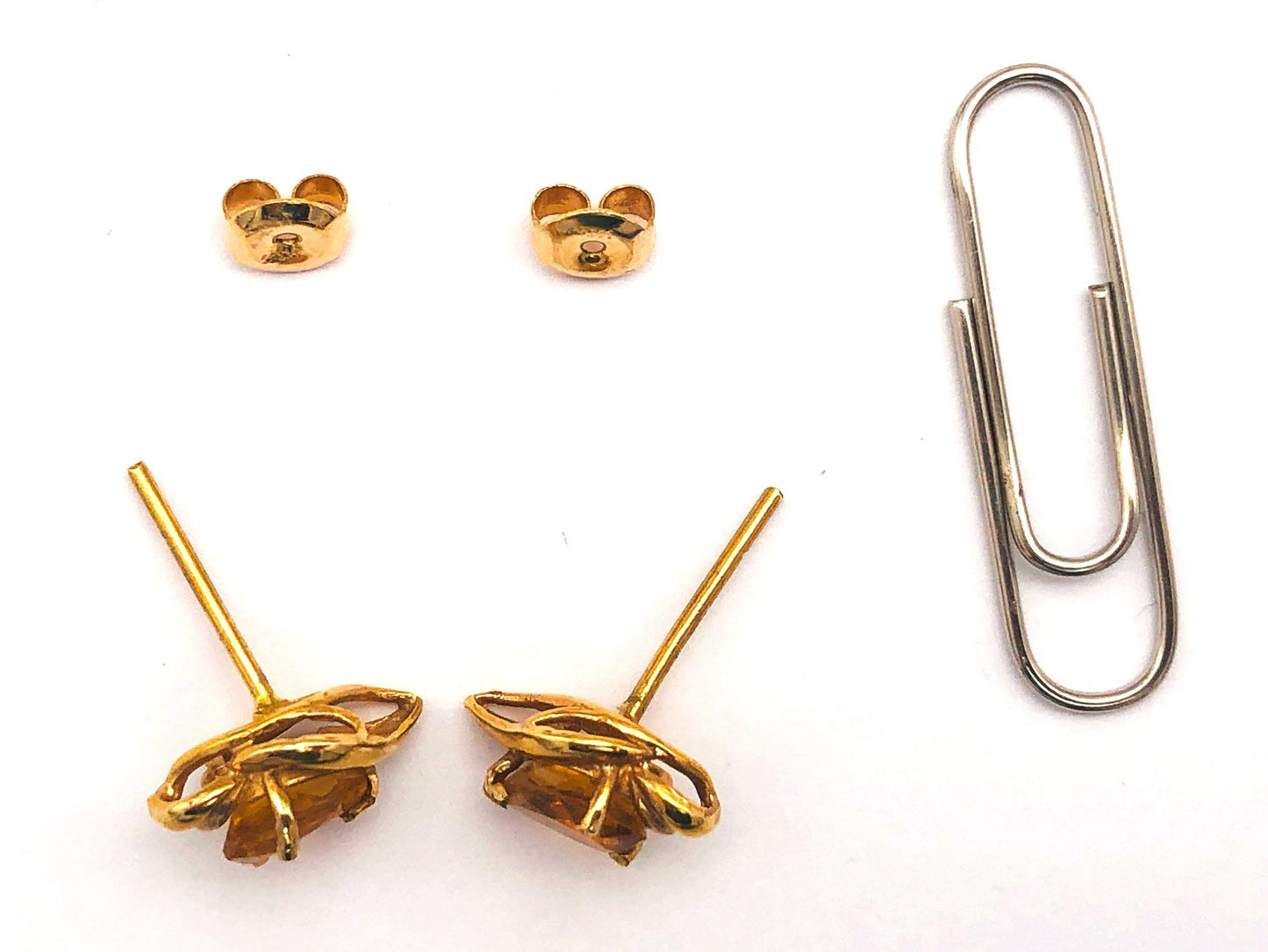 14k (585) Yellow Solid Gold Yellow Citrine GemStone Pear Shape Design Stud Earrings
