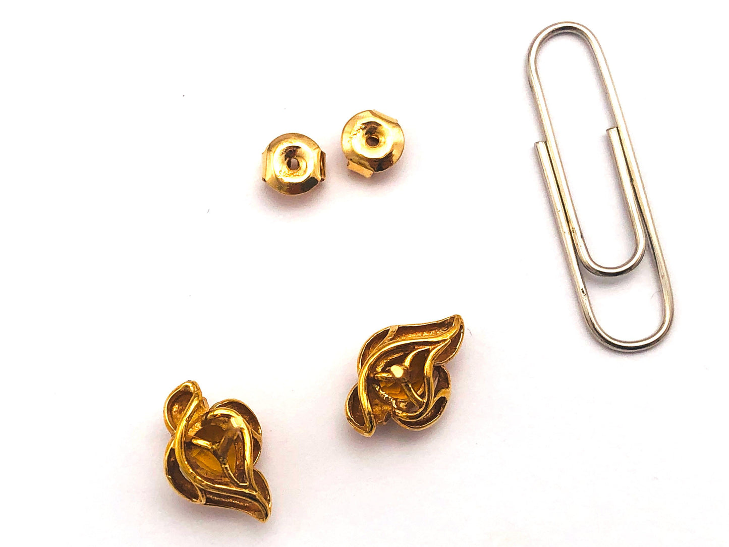 14k (585) Yellow Solid Gold Yellow Citrine GemStone Pear Shape Design Stud Earrings