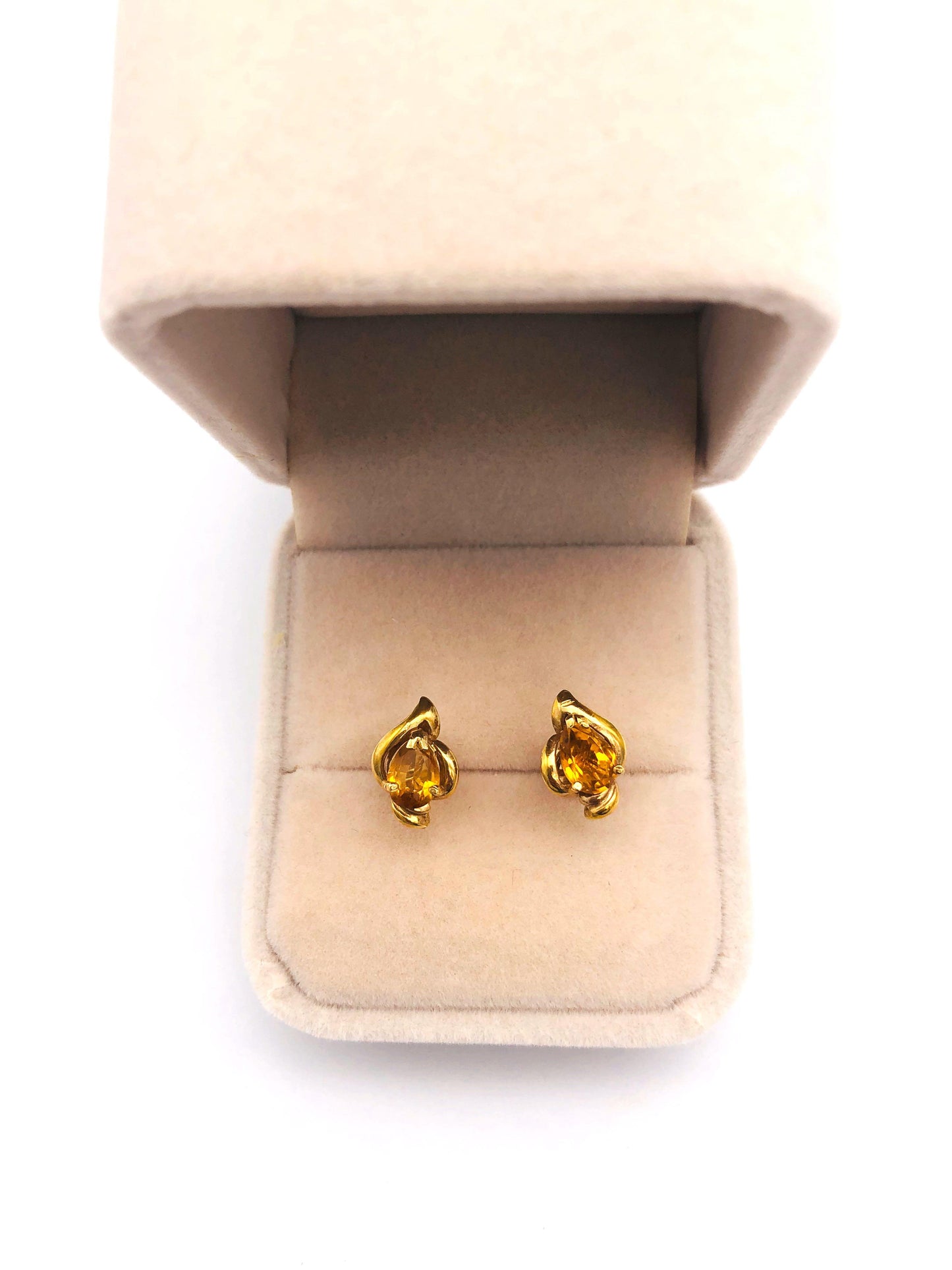 14k (585) Yellow Solid Gold Yellow Citrine GemStone Pear Shape Design Stud Earrings