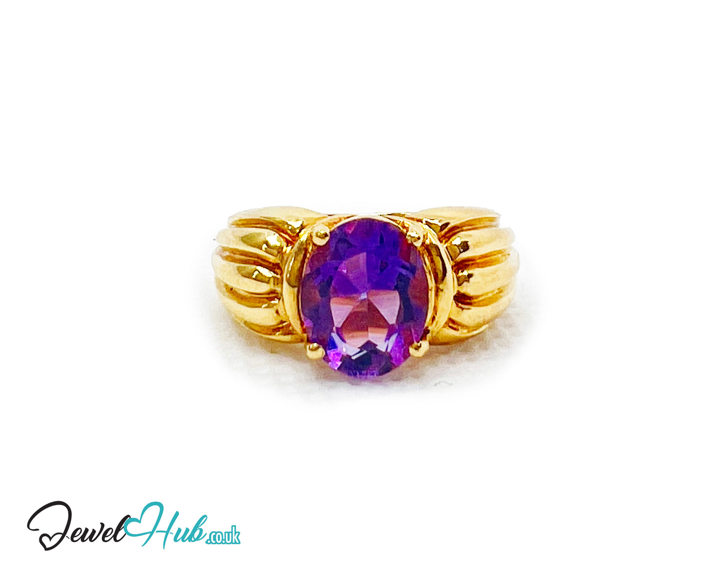 14k Gold Oval Cut Amethyst Ring – Hallmarked | 2.8 Carats | UK M½ US 6.5 | Bold gold & Regal violet
