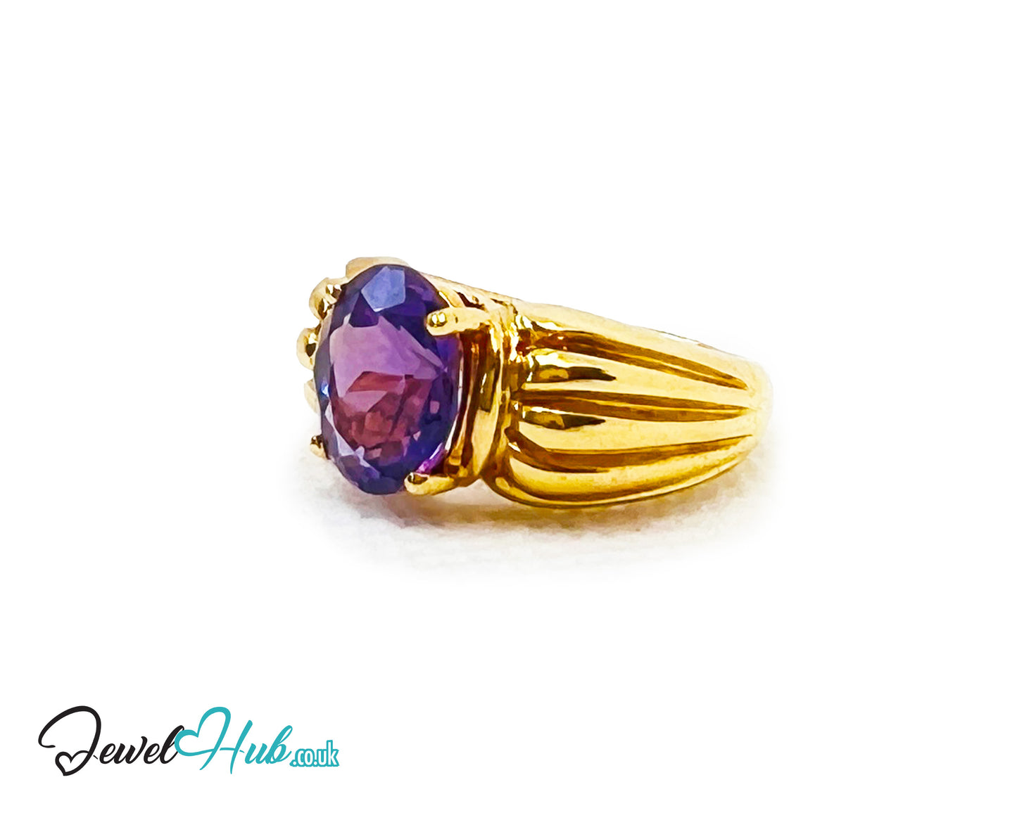 14k Gold Oval Cut Amethyst Ring – Hallmarked | 2.8 Carats | UK M½ US 6.5 | Bold gold & Regal violet
