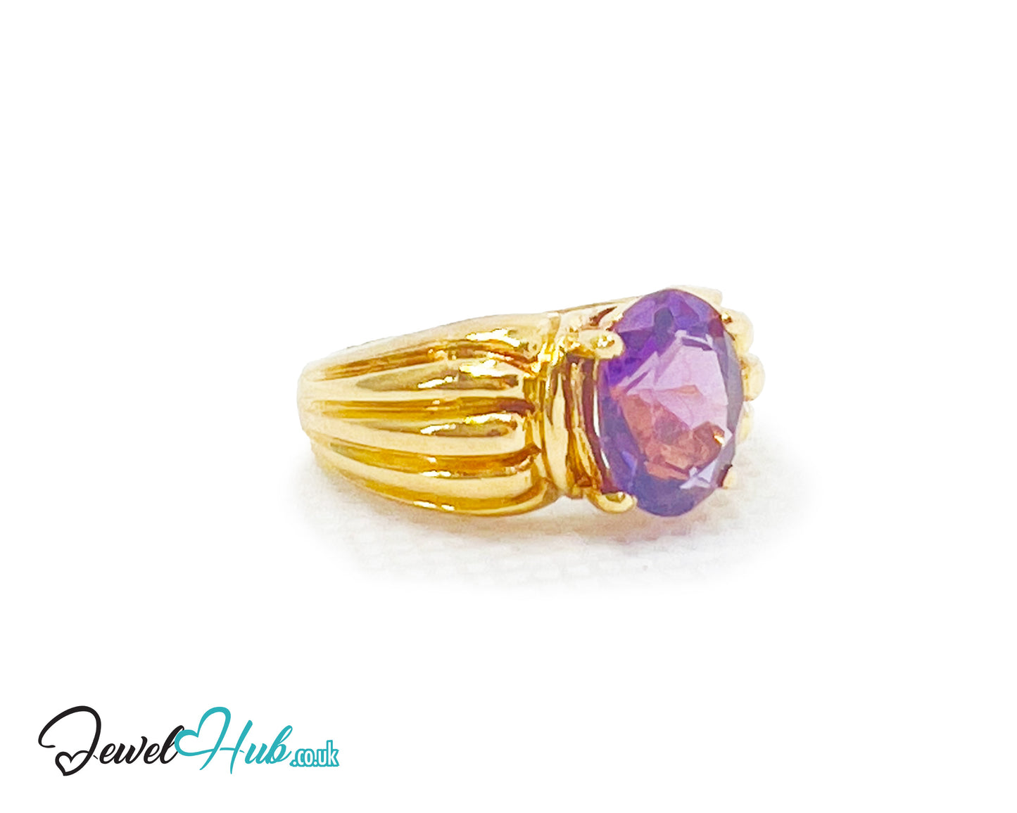 14k Gold Oval Cut Amethyst Ring – Hallmarked | 2.8 Carats | UK M½ US 6.5 | Bold gold & Regal violet