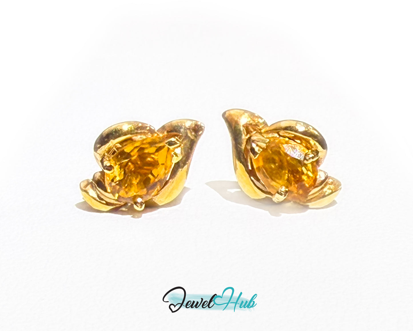 14k (585) Yellow Solid Gold Yellow Citrine GemStone Pear Shape Design Stud Earrings