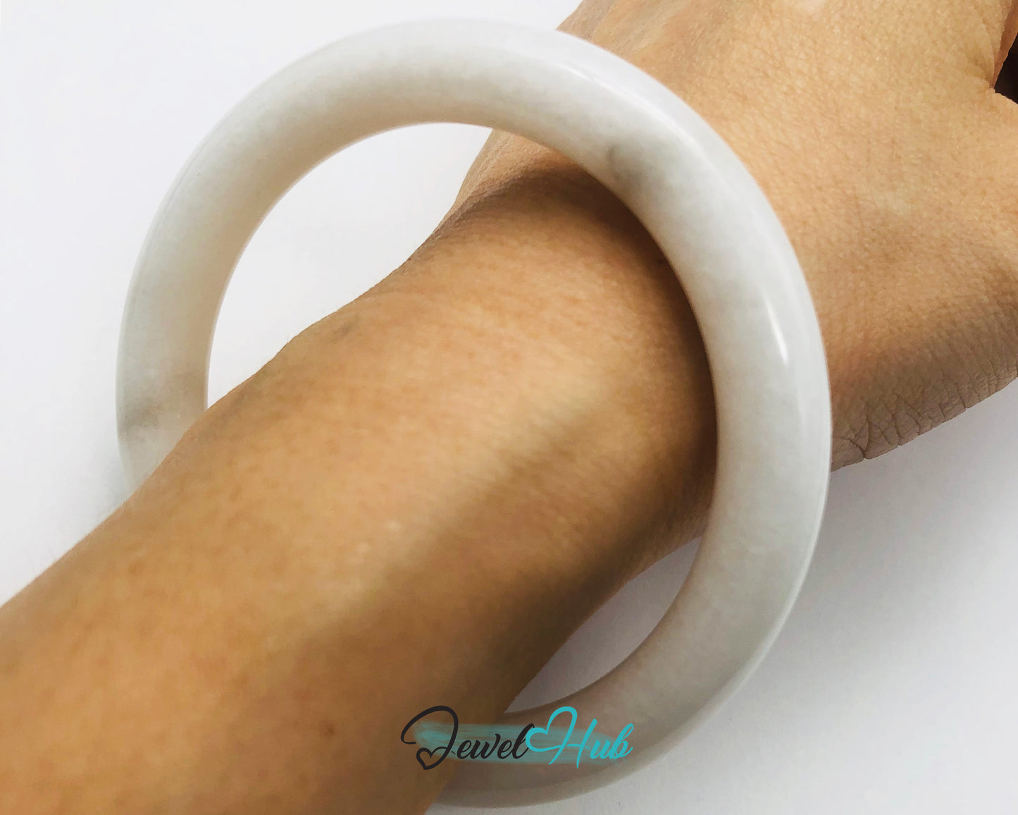 Natural White Nephrite Grade A Jade Bracelet Bangle (#FJJDB003)