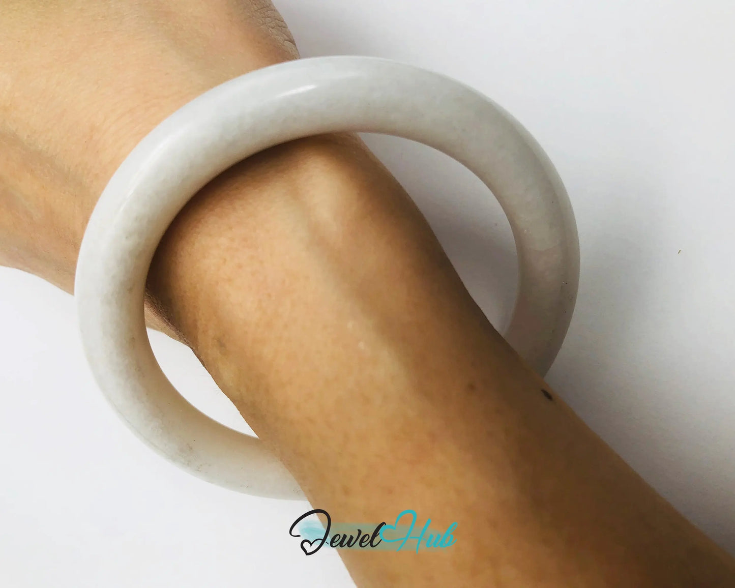 Natural White Nephrite Grade A Jade Bracelet Bangle (#FJJDB005) JH