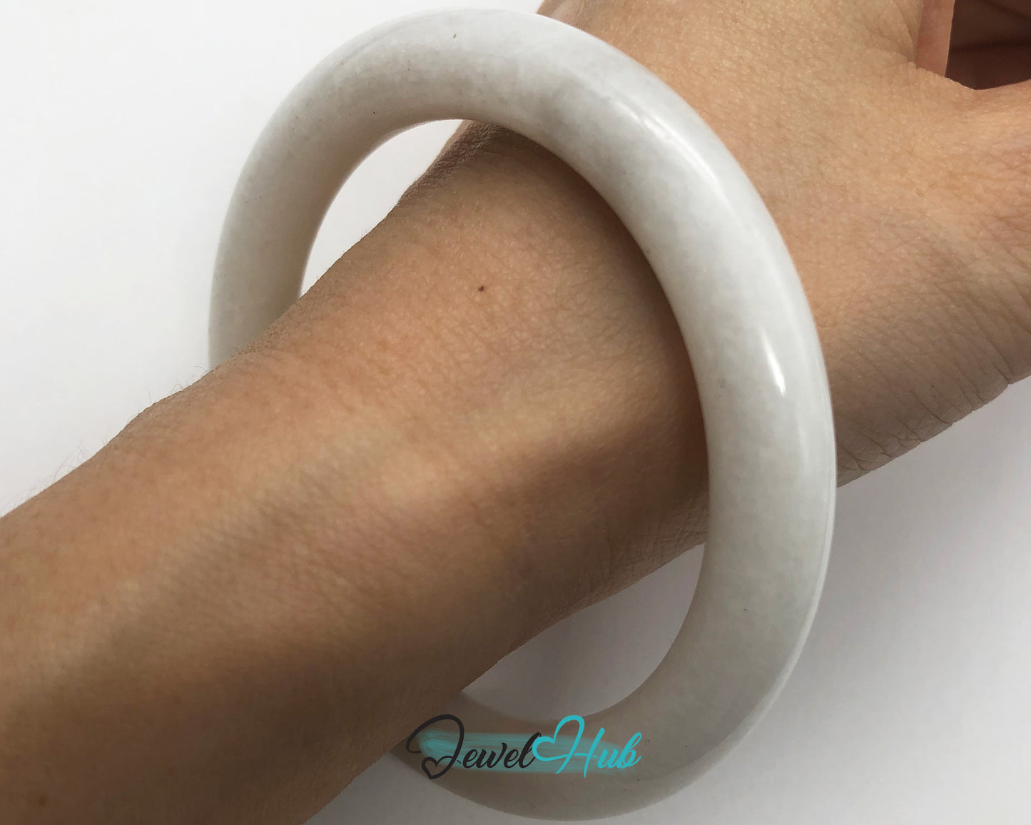 Natural White Nephrite Grade A Jade Bracelet Bangle (#FJJDB006)