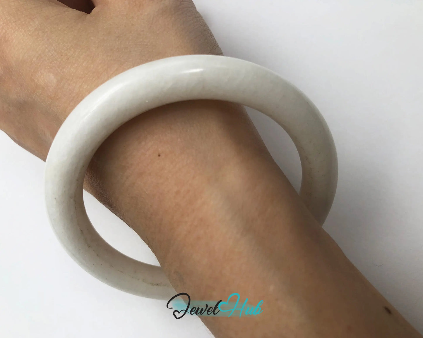 Natural White Nephrite Grade A Jade Bracelet Bangle (#FJJDB009) JH