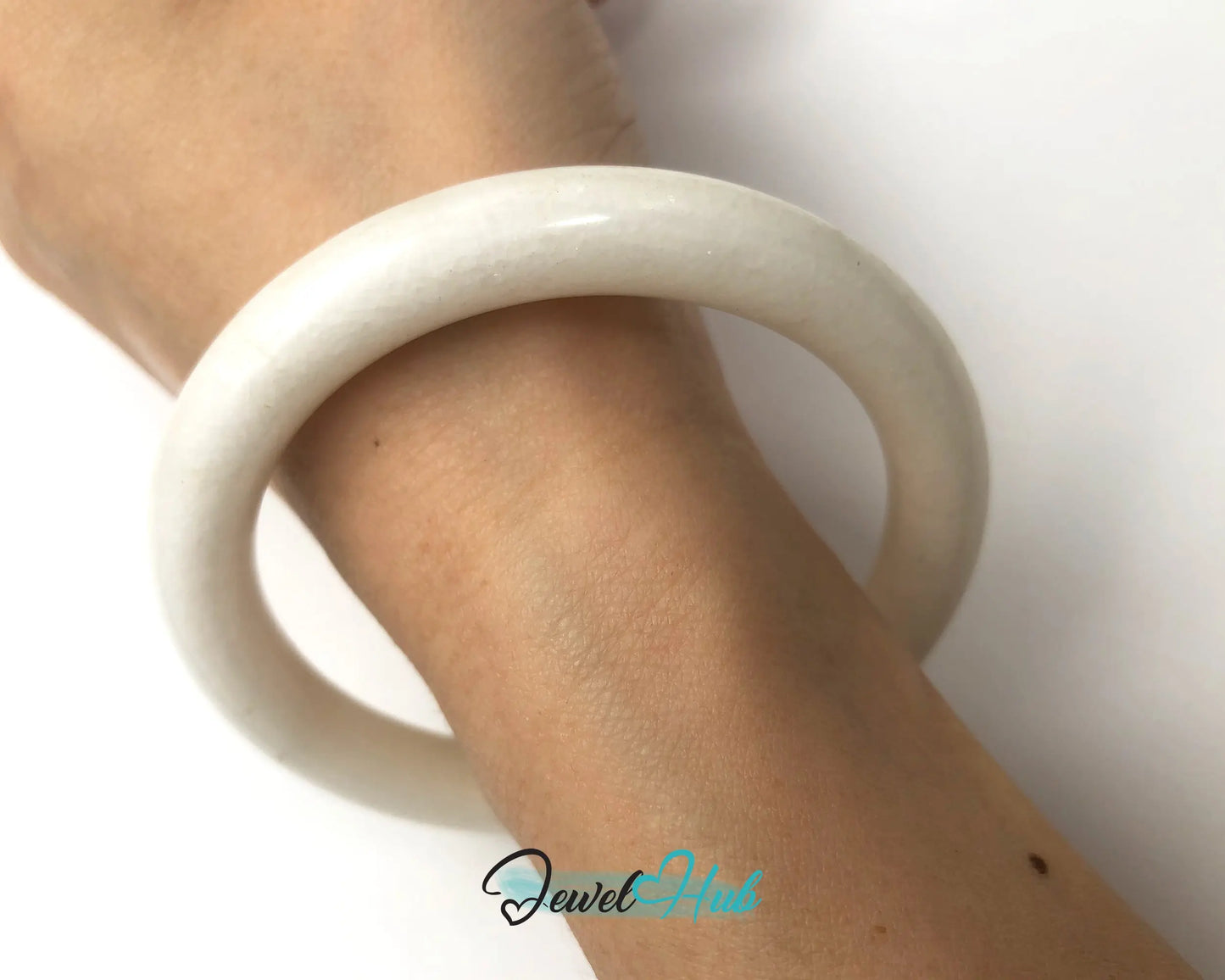 Natural White Nephrite Grade A Jade Bracelet Bangle (#FJJDB010) JH