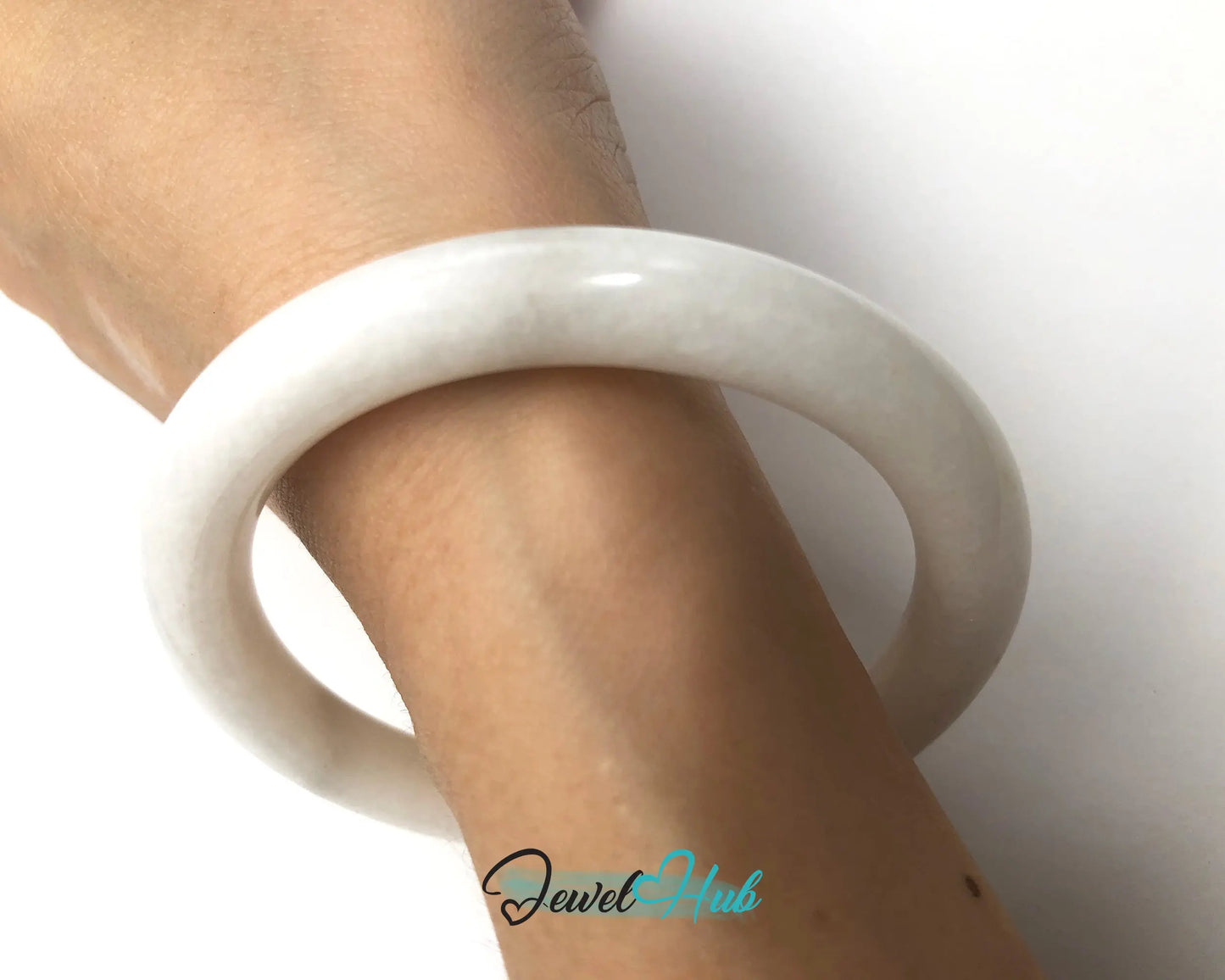 Natural White Nephrite Grade A Jade Bracelet Bangle (#FJJDB011) JH