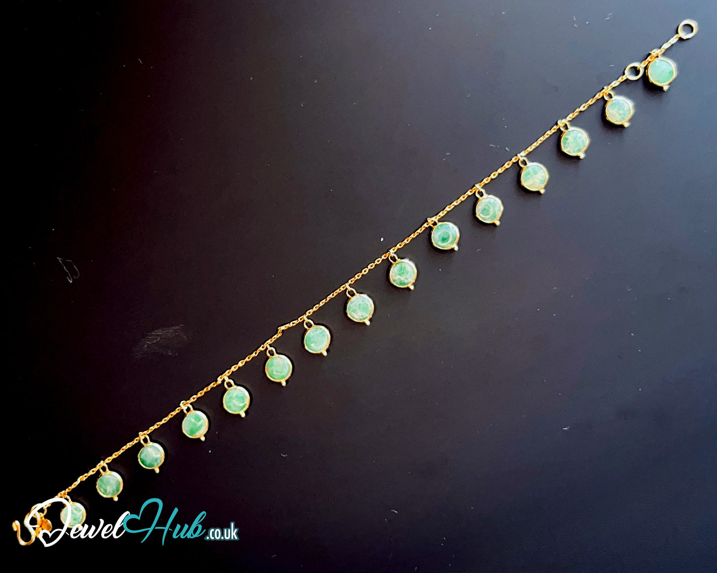 14K Gold Green Jade Bead Bracelet – 14 Stones · 17cm · Minimalist Wellness Jewelry