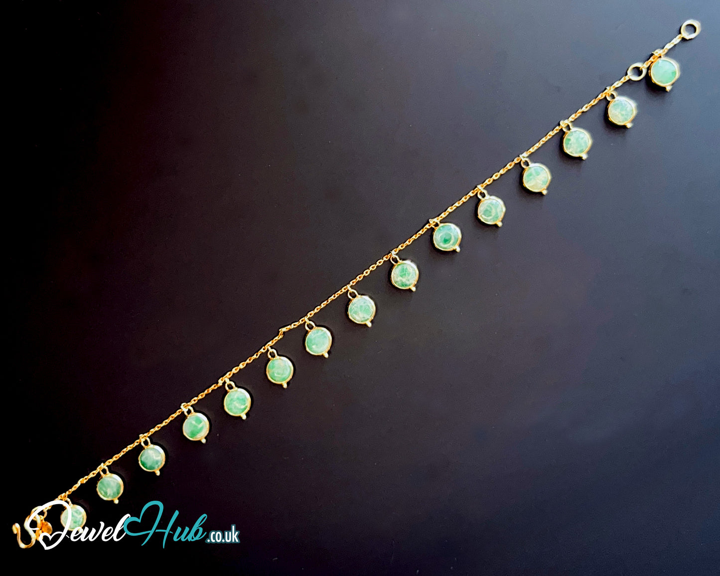 14K Gold Green Jade Bead Bracelet – 14 Stones · 17cm · Minimalist Wellness Jewelry