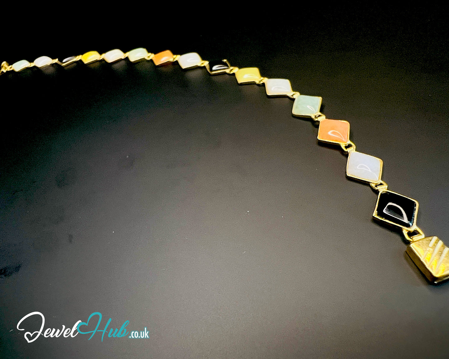 14K Gold Diamond-Cut Jade Bracelet – 15 Colorful Stones · 18cm · 5.33g · Hallmarked Wellness Jewelry