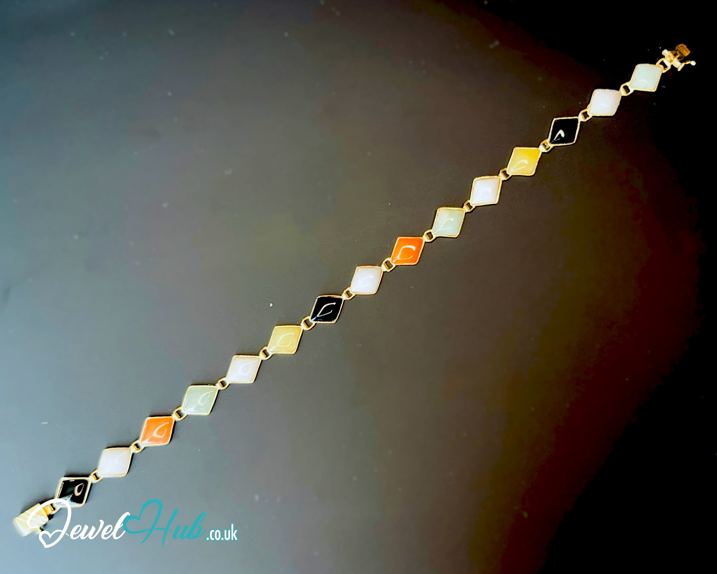 14K Gold Diamond-Cut Jade Bracelet – 15 Colorful Stones · 18cm · 5.33g · Hallmarked Wellness Jewelry