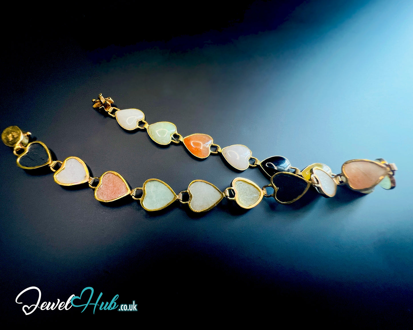 14K Gold Heart Jade Bracelet – 17 Colorful Stones · 18cm · 5.86g · Hallmarked Wellness Jewelry