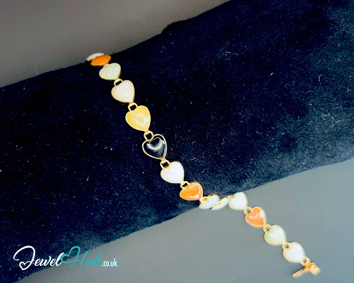 14K Gold Heart Jade Bracelet – 17 Colorful Stones · 18cm · 5.86g · Hallmarked Wellness Jewelry