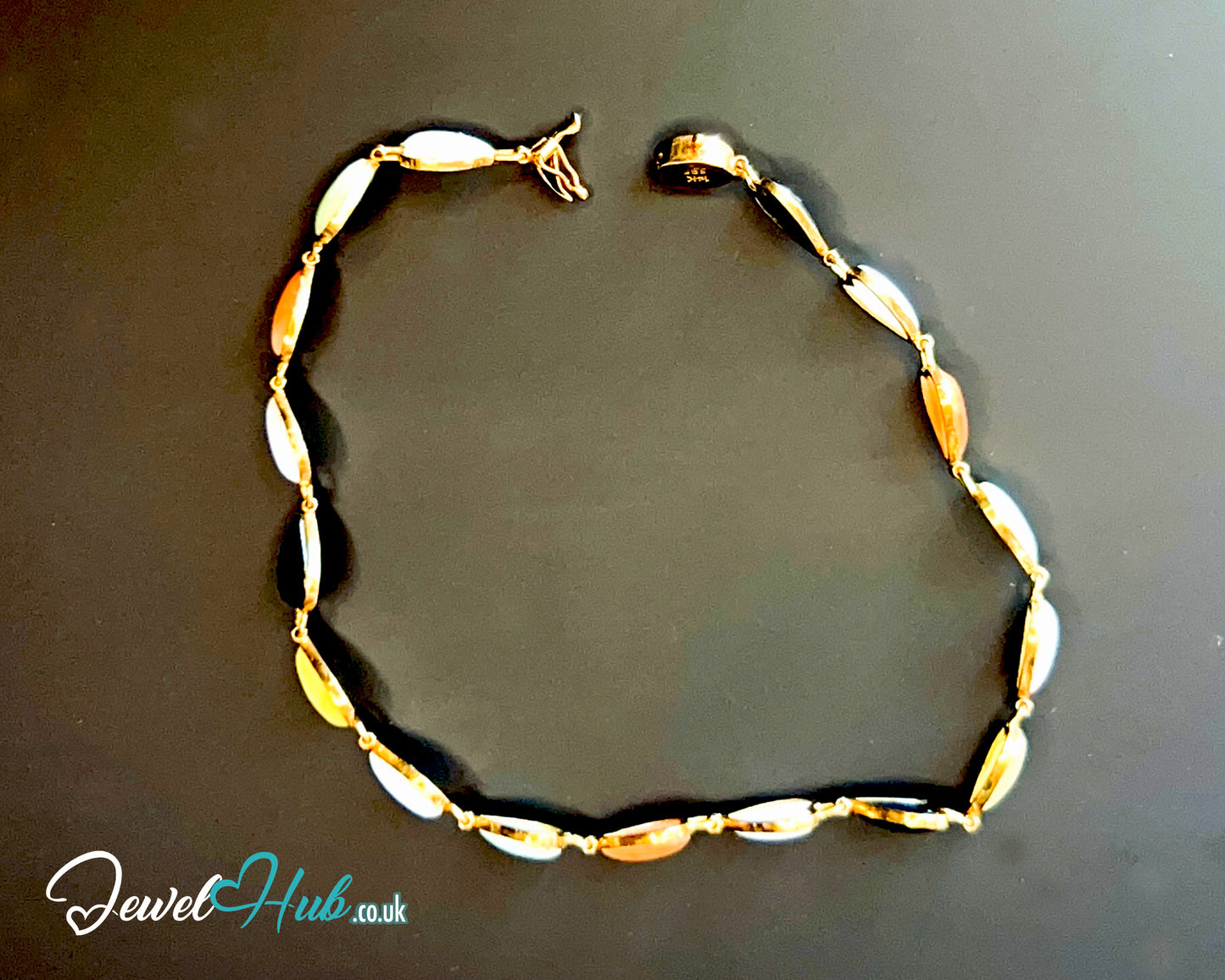 14K Gold Heart Jade Bracelet – 17 Colorful Stones · 18cm · 5.86g · Hallmarked Wellness Jewelry