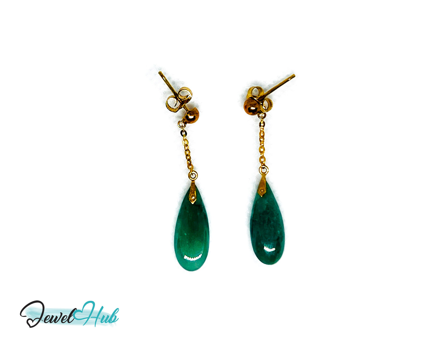 14k (585) Solid Gold mounted Tear-Drop Jade Earring