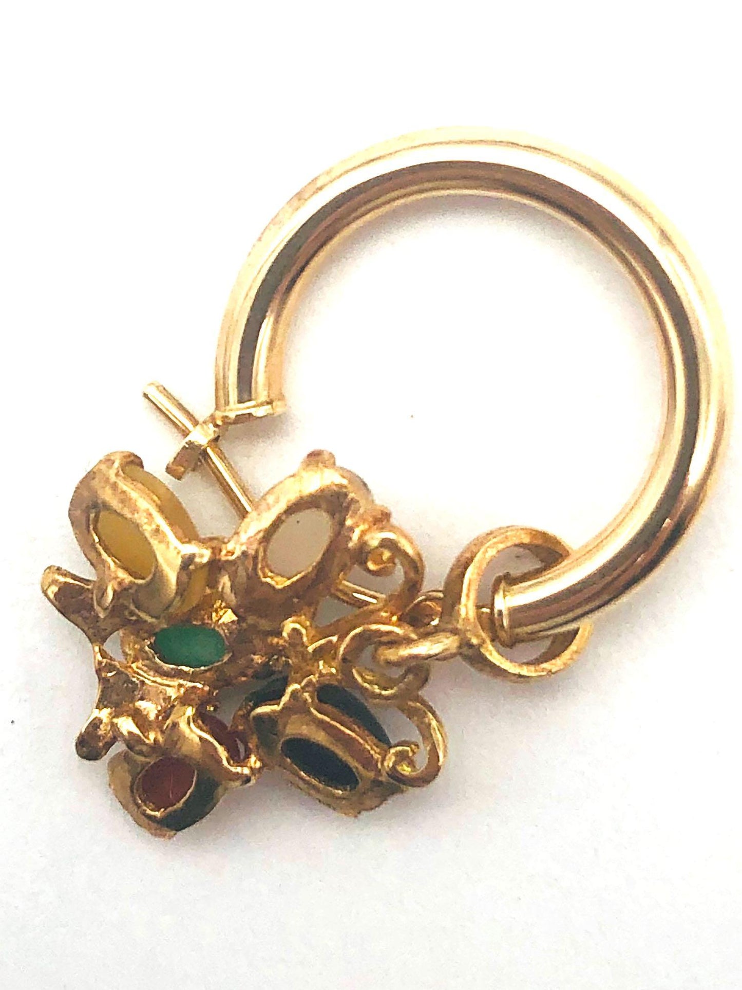 14k (585) Solid Yellow Gold dangle earrings (multi colour jade butterfly)