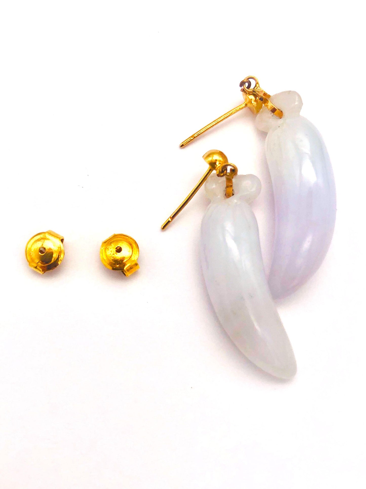 14k (585) Solid Yellow Gold lucky fruit shape long drop purple jade earrings