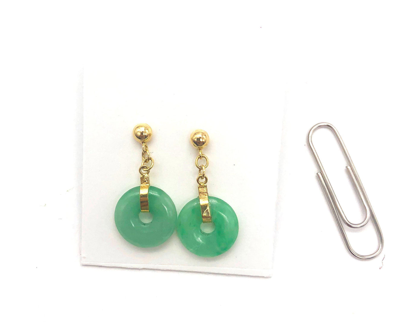 14k (585) Solid Yellow Gold Vintage Circle Chinese Dangle Earrings