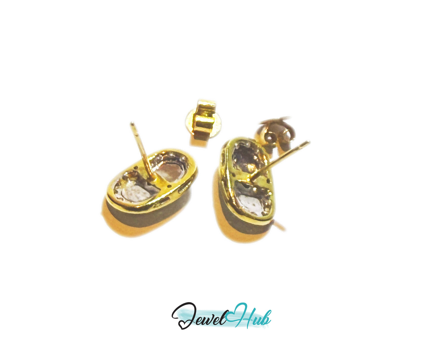 18k (750) Solid Yellow Gold high quality Curved Rectangle Emerald Green Jade Earrings surrounded with diamonds