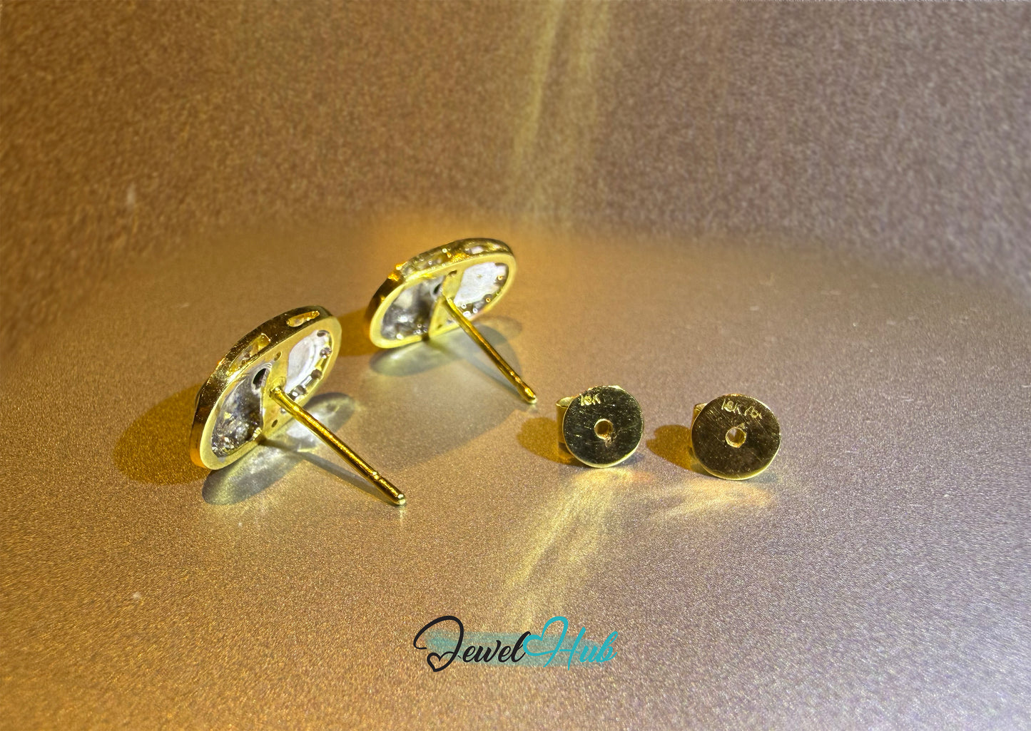 18k (750) Solid Yellow Gold high quality Curved Rectangle Emerald Green Jade Earrings surrounded with diamonds