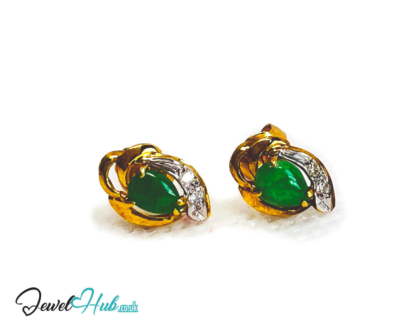 18K Gold Jade & Diamond Stud Earrings – Whisper of Elegance