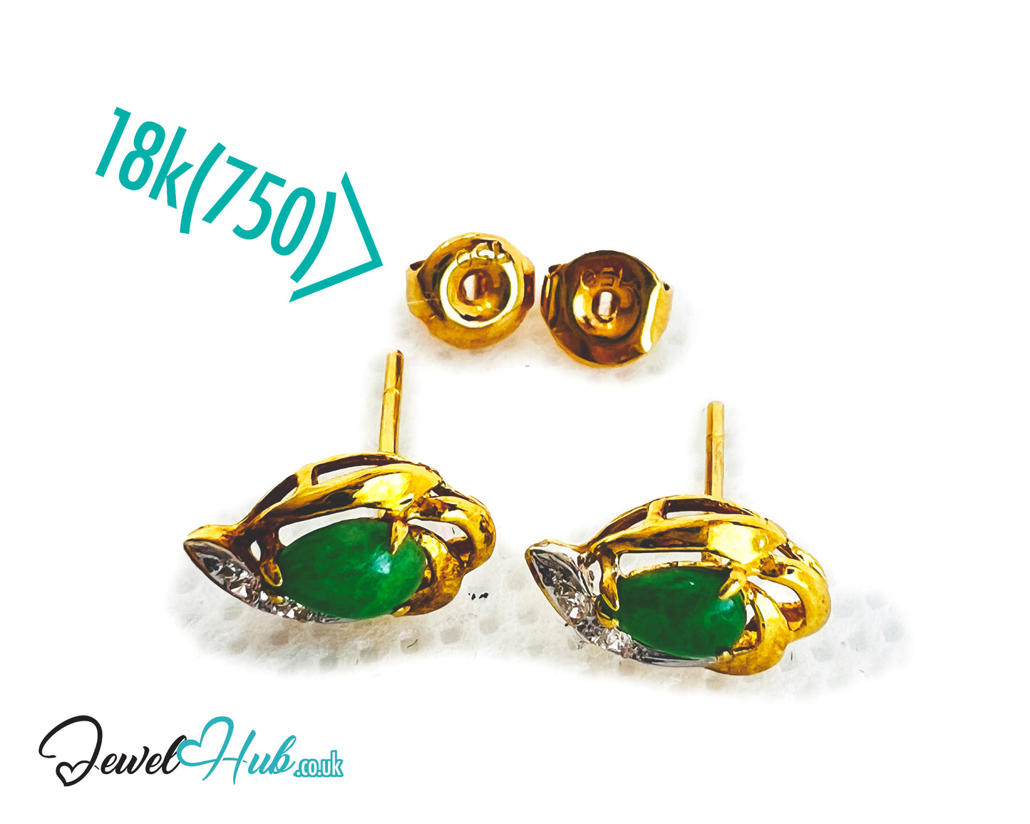 18K Gold Jade & Diamond Stud Earrings – Whisper of Elegance