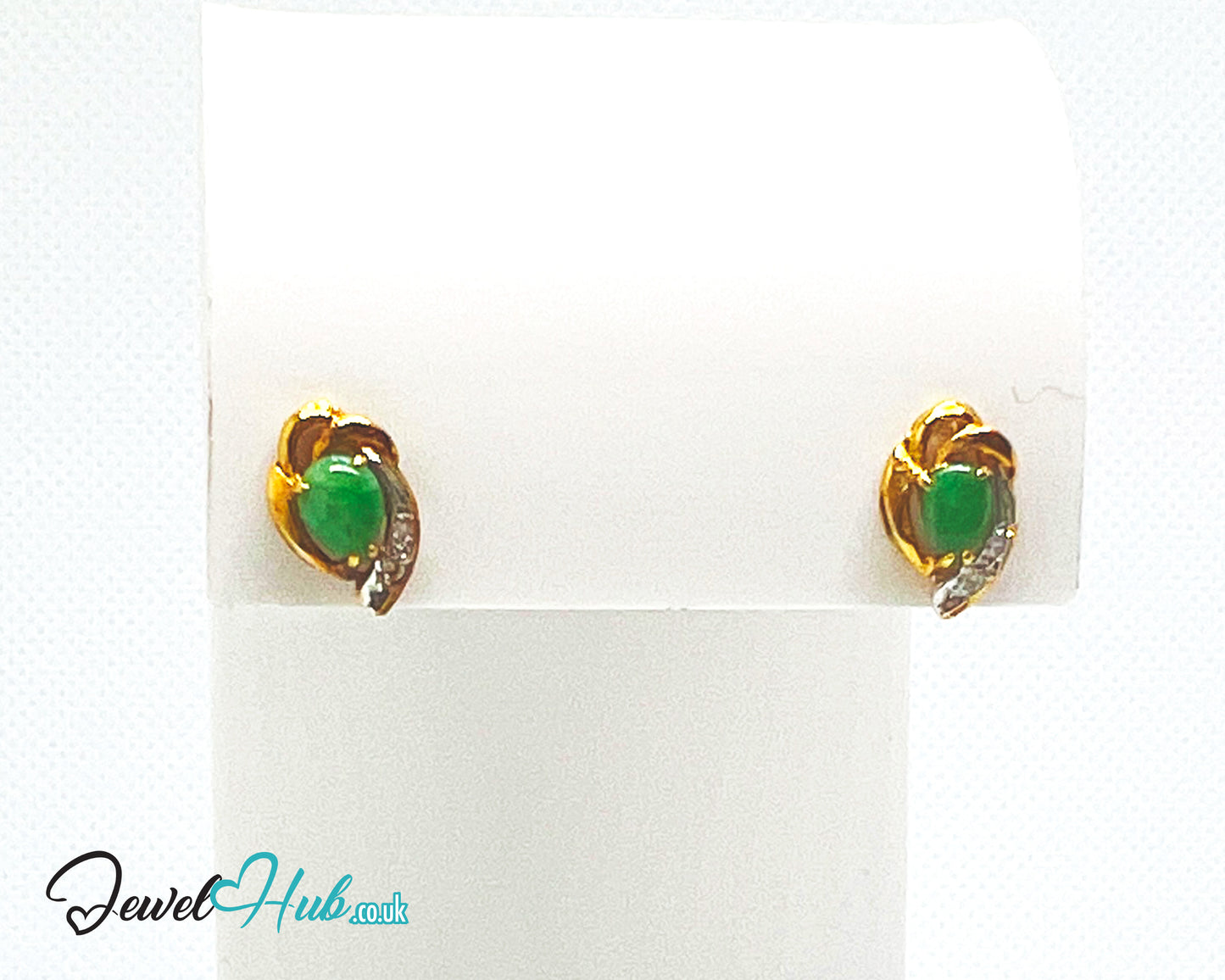 18K Gold Jade & Diamond Stud Earrings – Whisper of Elegance