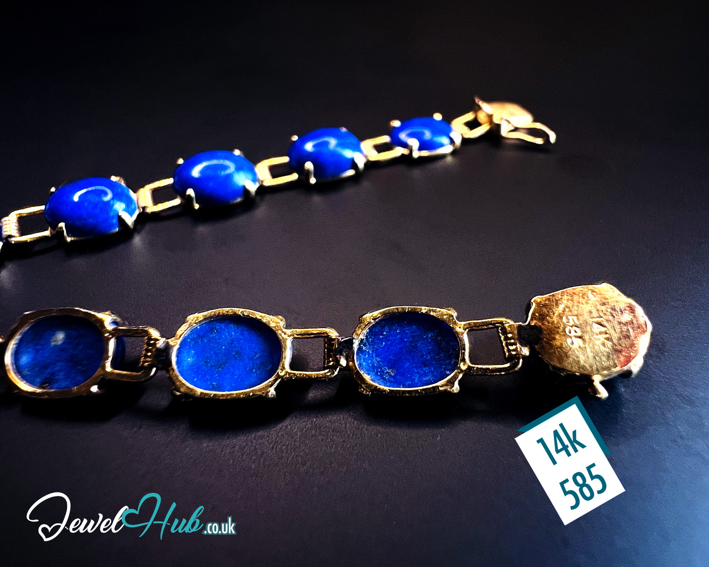 14K Gold Lapis Lazuli Bracelet – 17 Deep Blue Stones · 18cm · Hallmarked Wellness Jewelry