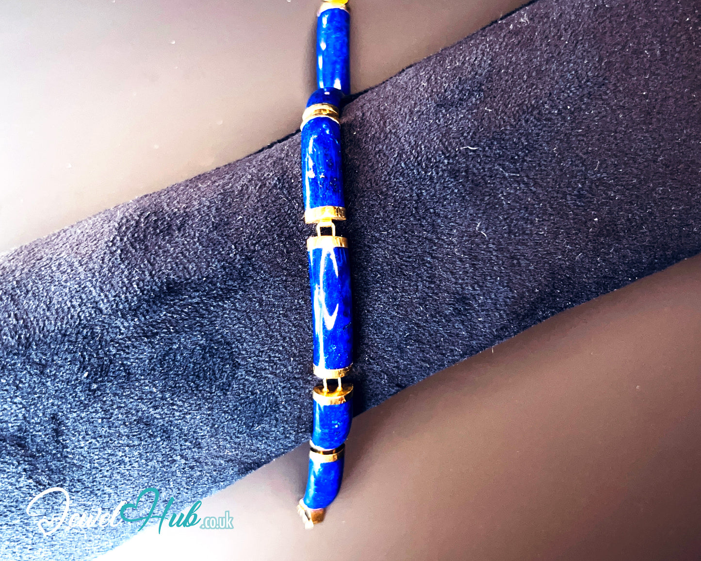 14K Gold Lapis Lazuli Bracelet – 6 Sculptural Gemstones | Hallmarked | 11.96g | 18cm Wellness Jewellery