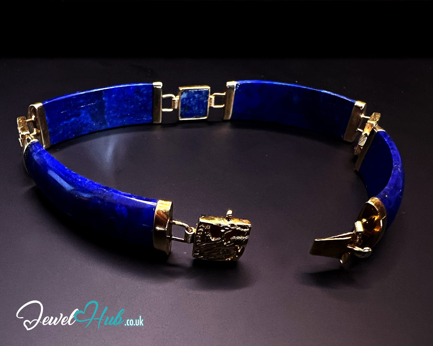 14K Gold Lapis Lazuli Bracelet – 4 Sculptural Gemstones + 3 Dragon Motifs | 11.96g | 18cm | Symbolic Artisan Jewellery