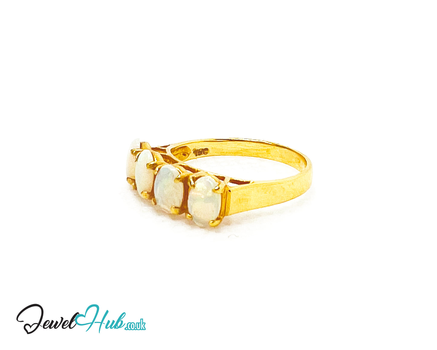 18k Gold Four-Stone Opal Ring – Hallmarked (750) | UK M US 6.5 | Aurora Petals