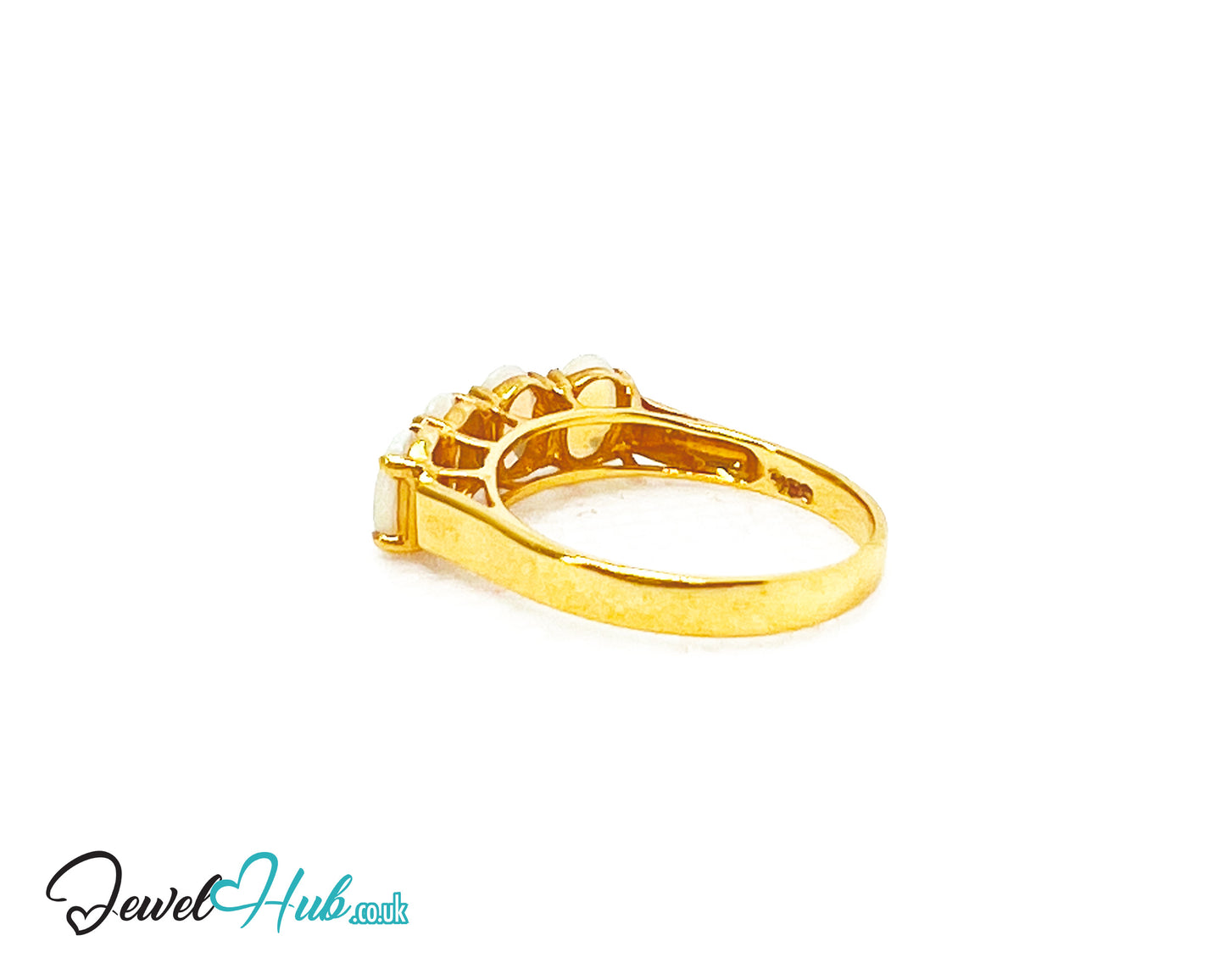 18k Gold Four-Stone Opal Ring – Hallmarked (750) | UK M US 6.5 | Aurora Petals