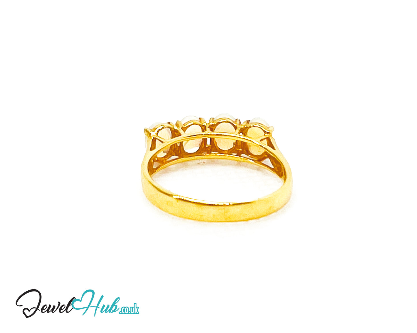 18k Gold Four-Stone Opal Ring – Hallmarked (750) | UK M US 6.5 | Aurora Petals