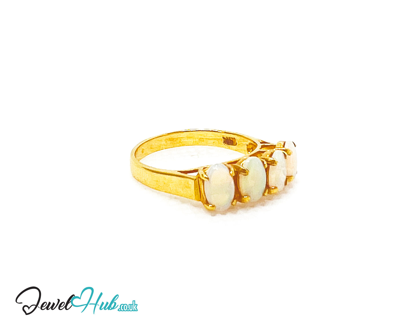 18k Gold Four-Stone Opal Ring – Hallmarked (750) | UK M US 6.5 | Aurora Petals
