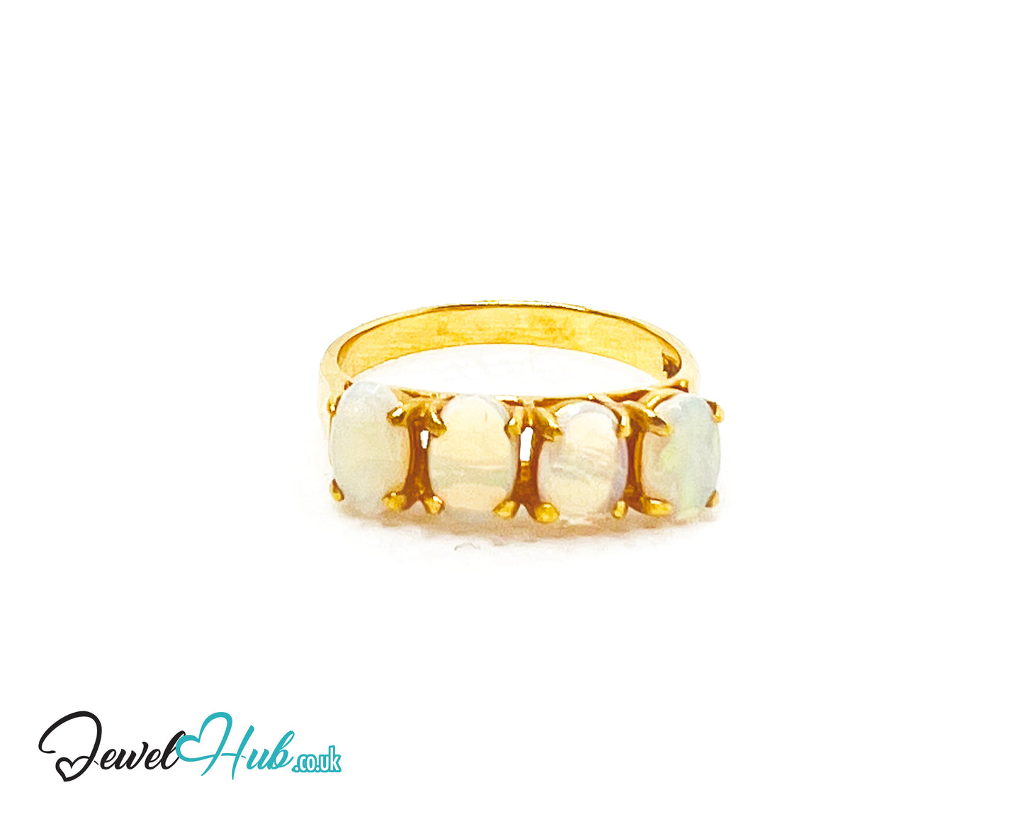 18k Gold Four-Stone Opal Ring – Hallmarked (750) | UK M US 6.5 | Aurora Petals