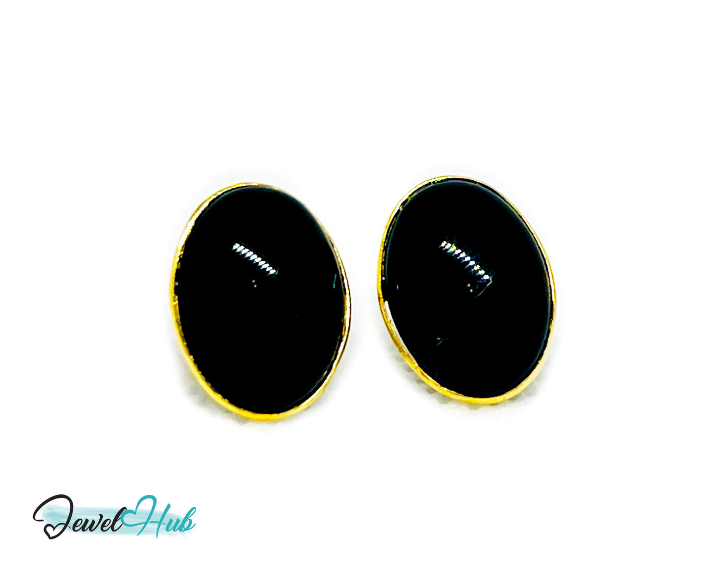 Vintage 1998 14k Gold Black Onyx Stud Earrings – Elegant Minimalism