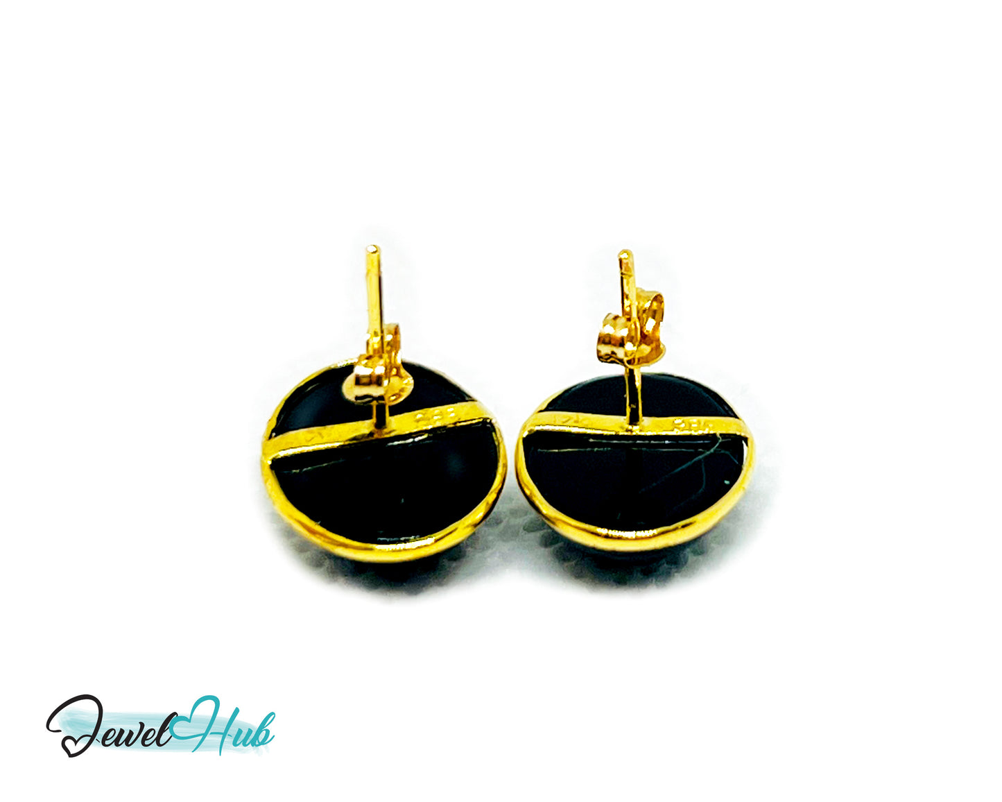 Vintage 1998 14k Gold Black Onyx Stud Earrings – Elegant Minimalism