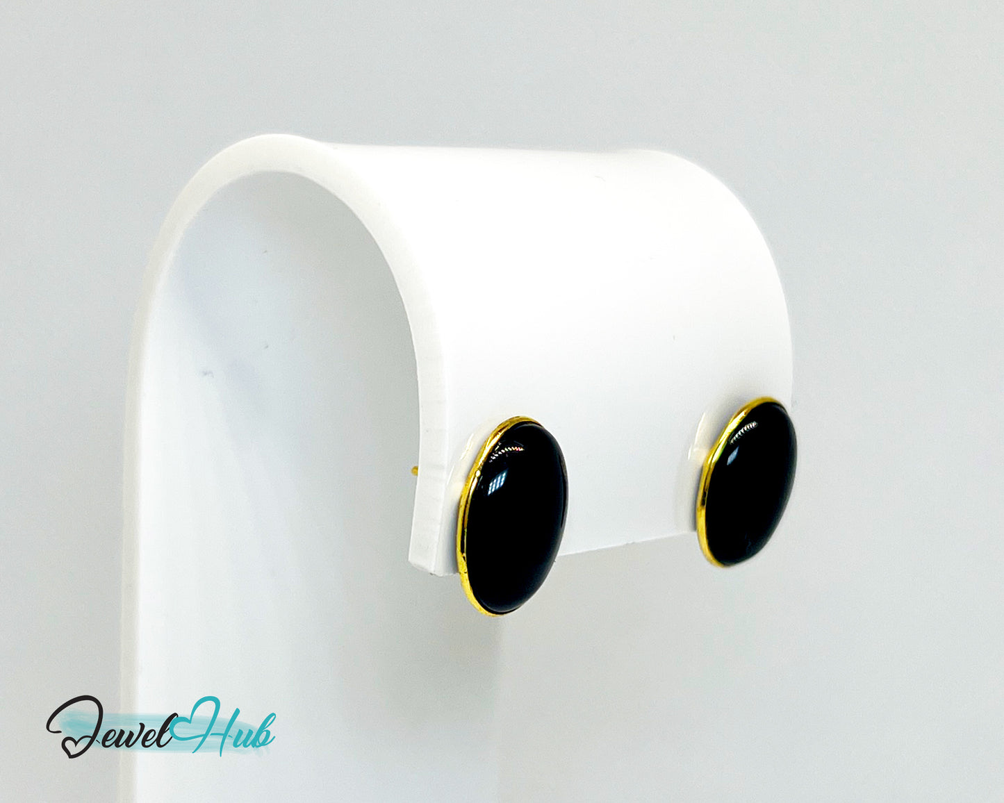 Vintage 1998 14k Gold Black Onyx Stud Earrings – Elegant Minimalism