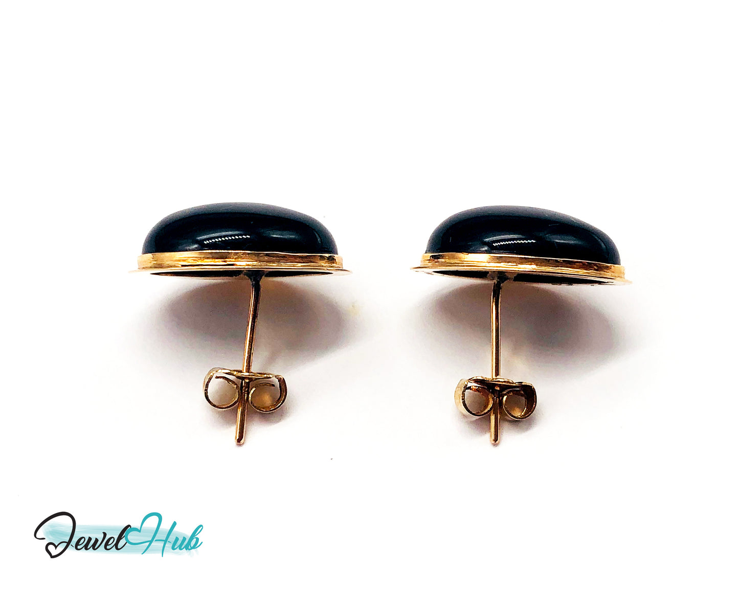 14k (585) Solid Yellow Gold Vintage Black Onyx Oval Stud Earrings
