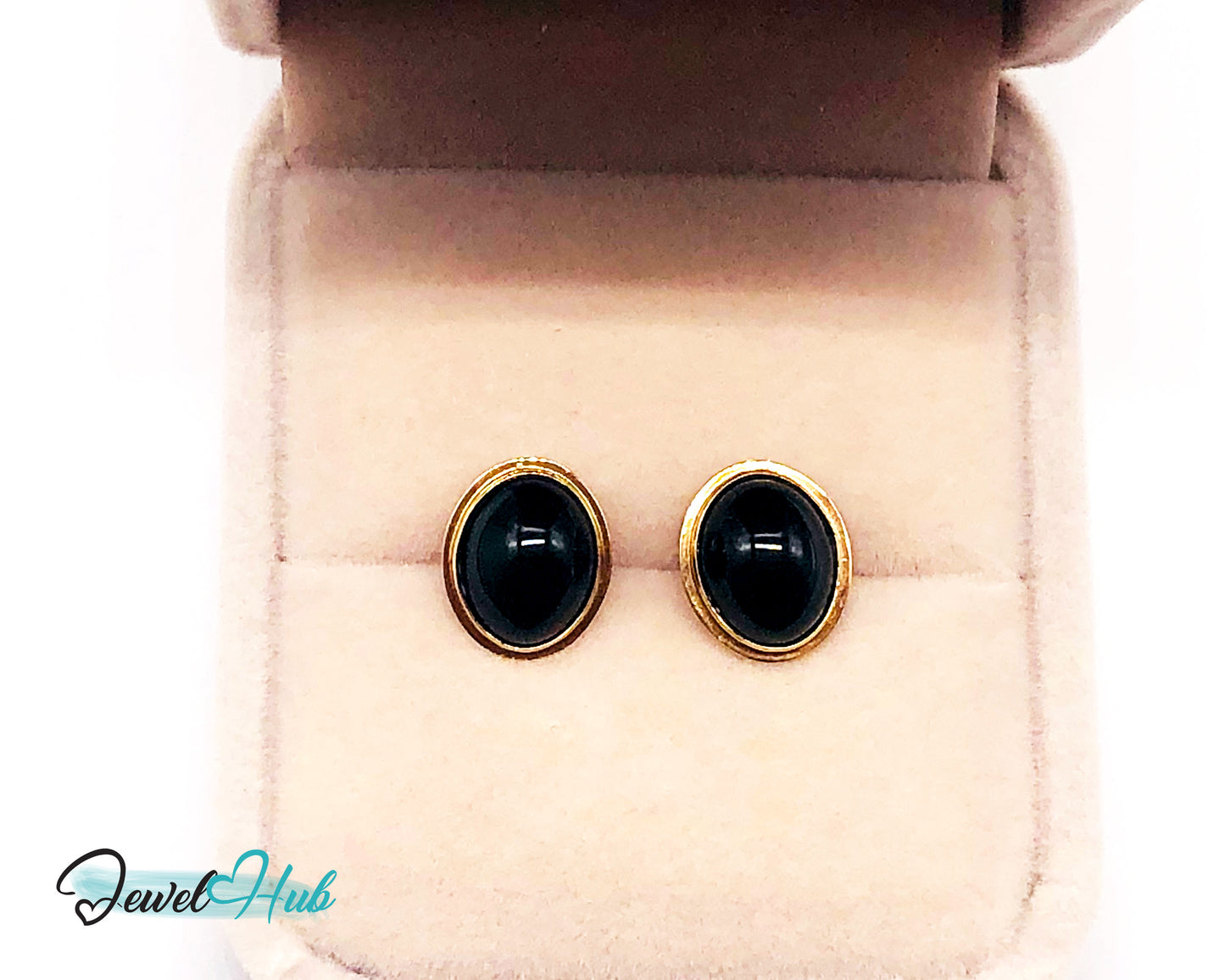 14k (585) Solid Yellow Gold Vintage Black Onyx Round Stud Earrings