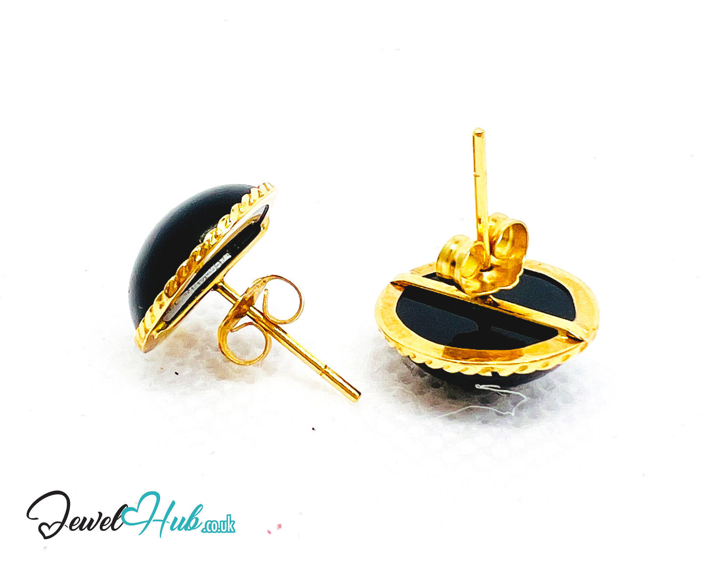 14K Solid Gold Round Onyx Stud Earrings with Floral Halo – 13mm Gemstone