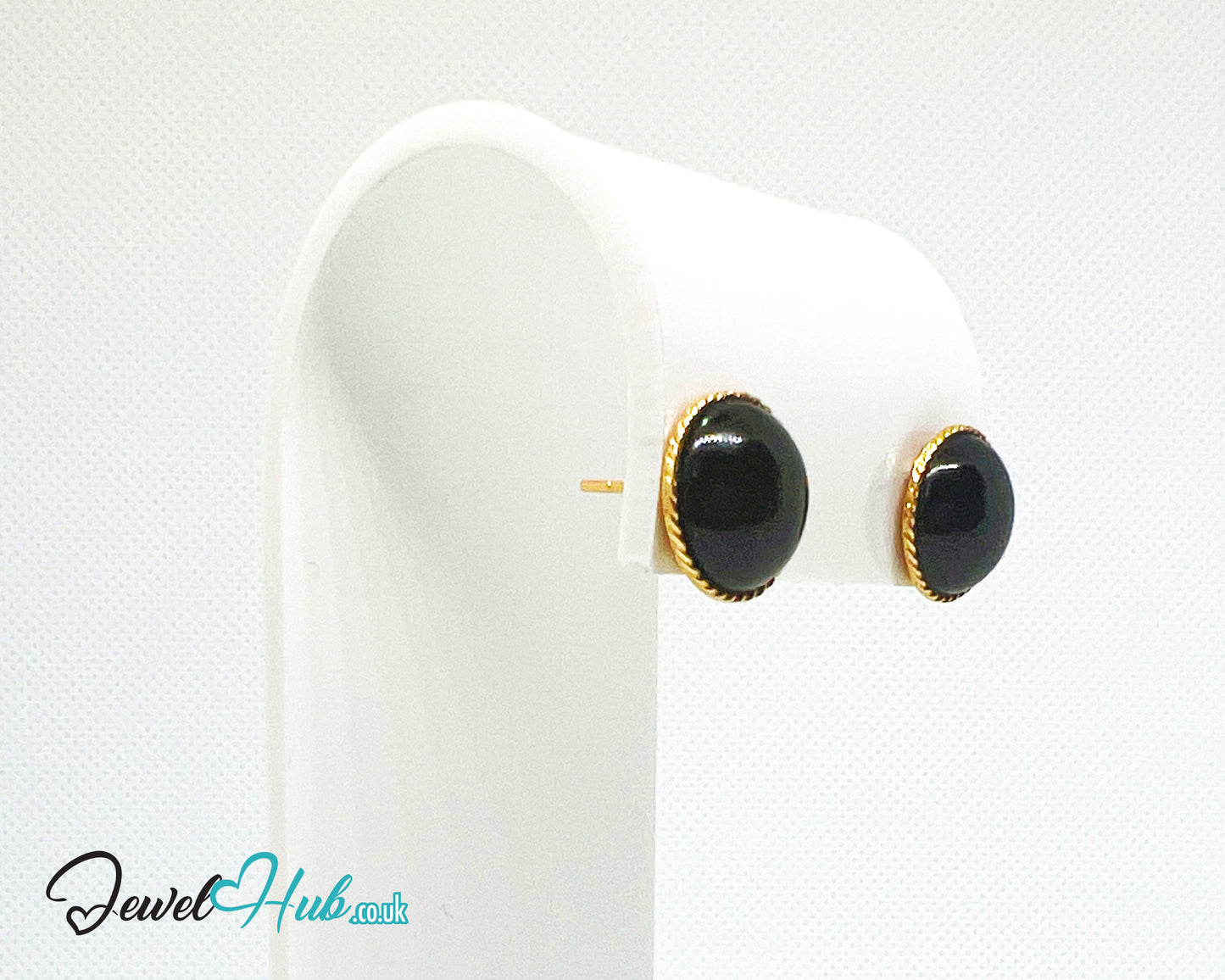 14K Solid Gold Round Onyx Stud Earrings with Floral Halo – 13mm Gemstone