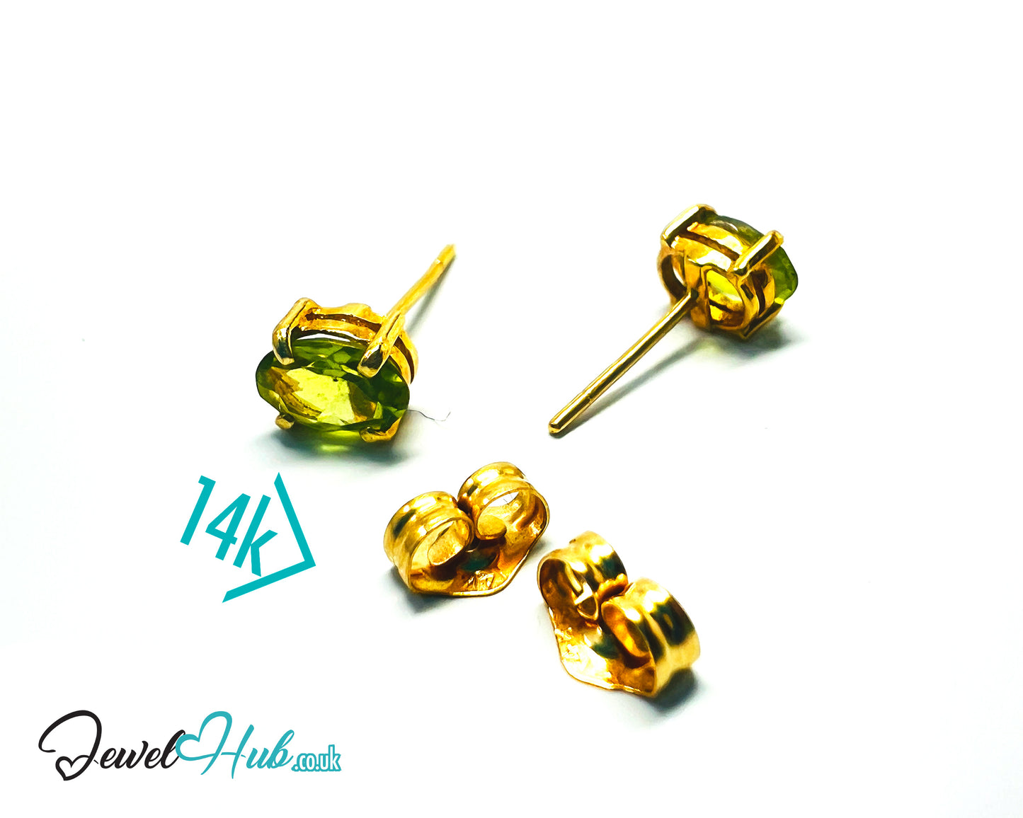 14K Solid Gold Peridot Stud Earrings – 6×4mm Oval-Cut, 1.00ct Total